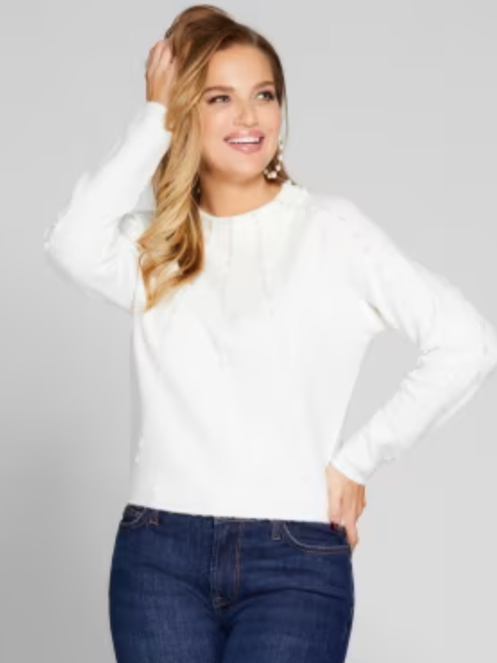 Marciano Classic White Crewneck Sweater Embellished with Pears - Size L/M